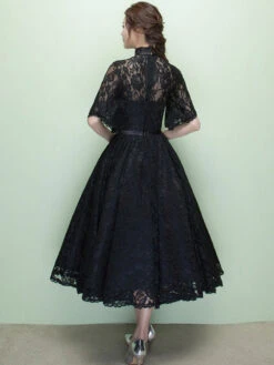 Black Cocktail Dress Lace High Collar Short Prom Dress Illusion Half Sleeve A Line Party Dress Wedding Guest Dress -Dresses Store 85cea348 a5bc 4258 924f 90eee293be58