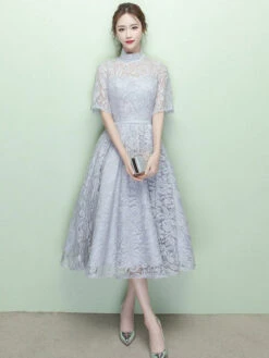 Black Cocktail Dress Lace High Collar Short Prom Dress Illusion Half Sleeve A Line Party Dress Wedding Guest Dress -Dresses Store 8af1efcc f713 48ab 89cf 82833e0c582c