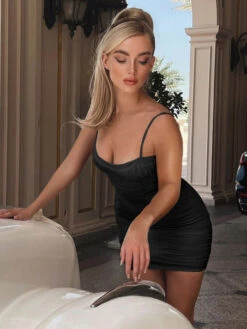 Birthday Bodycon Dresses Black Straps Neck Pleated Open Shoulder Sexy Sleeveless Pencil Dress -Dresses Store 93a790d6 508e 4913 ac0b d3ab652f20ab