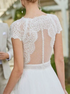 White Boho Wedding Dress With Train V Neck Short Sleeves Beaded Lace A-Line Long Bridal Gowns Free Customization -Dresses Store 94f25988 77d4 41ba 82fe 97baac84cdfd