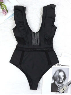 One Piece Swimsuits For Women Black Ruffles V-Neck Stretch Summer Beach Swimwear -Dresses Store 997a4346 0dc6 4279 ab84 9bdc37911314