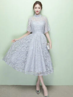 Black Cocktail Dress Lace High Collar Short Prom Dress Illusion Half Sleeve A Line Party Dress Wedding Guest Dress -Dresses Store 9ab385c5 b5de 4cfa 951f ce6e8c34ba3a