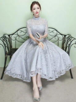 Black Cocktail Dress Lace High Collar Short Prom Dress Illusion Half Sleeve A Line Party Dress Wedding Guest Dress -Dresses Store 9d71aad1 761a 46d4 9d51 c1261ca3821c