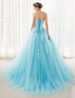 Blue Wedding Dress Lace Applique Tulle Court Train Strapless Sweetheart Lace-Up A-Line Bridal Gown -Dresses Store Blue Wedding Dress Lace Applique Tulle Court Train Strapless Sweetheart Lace up A line Bridal Gown 632839 3179471