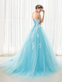 Blue Wedding Dress Lace Applique Tulle Court Train Strapless Sweetheart Lace-Up A-Line Bridal Gown -Dresses Store Blue Wedding Dress Lace Applique Tulle Court Train Strapless Sweetheart Lace up A line Bridal Gown 632839 3179475