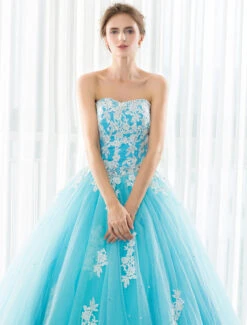 Blue Wedding Dress Lace Applique Tulle Court Train Strapless Sweetheart Lace-Up A-Line Bridal Gown -Dresses Store Blue Wedding Dress Lace Applique Tulle Court Train Strapless Sweetheart Lace up A line Bridal Gown 632839 3179477