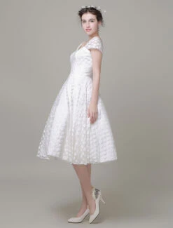 Short Wedding Dress Tulle Sweetheart A-Line Knee-Length Bridal Dress Free Customization -Dresses Store Sweetheart Wedding Dress Tulle A Line Knee Length Bridal Dress 603997 12