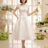 Short Wedding Dress Ivory Lace Up Vintage A Line Tea Length Bridal Dress Free Customization -Dresses Store Tee Length Ivory Wedding Dress For Bride With Jewel Neck Vintage Sash 466423 2305337