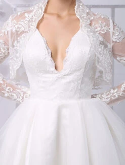 A-Line Tulle Knee Length V-Neck Long Sleeves Detachable Lace Wrap Wedding Dress 2023 Free Customization -Dresses Store Tulle Knee Length Spaghtti A line Wedding Dress With Long sleeves Lace Wrap 540729 2732817