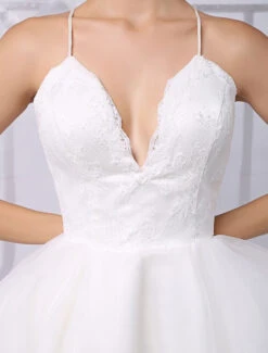 A-Line Tulle Knee Length V-Neck Long Sleeves Detachable Lace Wrap Wedding Dress 2023 Free Customization -Dresses Store Tulle Knee Length Spaghtti A line Wedding Dress With Long sleeves Lace Wrap 540729 2732831