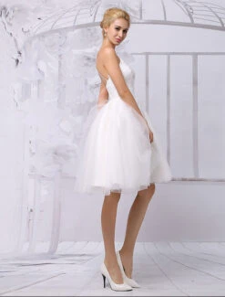 A-Line Tulle Knee Length V-Neck Long Sleeves Detachable Lace Wrap Wedding Dress 2023 Free Customization -Dresses Store Tulle Knee Length Spaghtti A line Wedding Dress With Long sleeves Lace Wrap 540729 2732833