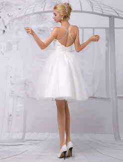 A-Line Tulle Knee Length V-Neck Long Sleeves Detachable Lace Wrap Wedding Dress 2023 Free Customization -Dresses Store Tulle Knee Length Spaghtti A line Wedding Dress With Long sleeves Lace Wrap 540729 2732835