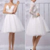 A-Line Tulle Knee Length V-Neck Long Sleeves Detachable Lace Wrap Wedding Dress 2023 Free Customization -Dresses Store Tulle Knee Length Spaghtti A line Wedding Dress With Long sleeves Lace Wrap 540729 2732885