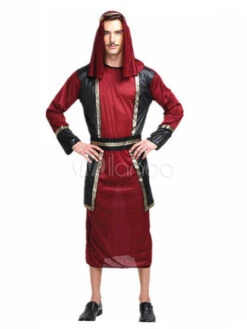 Arabian Night Costume Halloween Men's Burgundy Gown Outfit Asian Costume