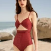 Monokini Swimsuits For Women Red Mixed Polka Dot Knotted V-Neck Convertible Summer Sexy Swimming Suits