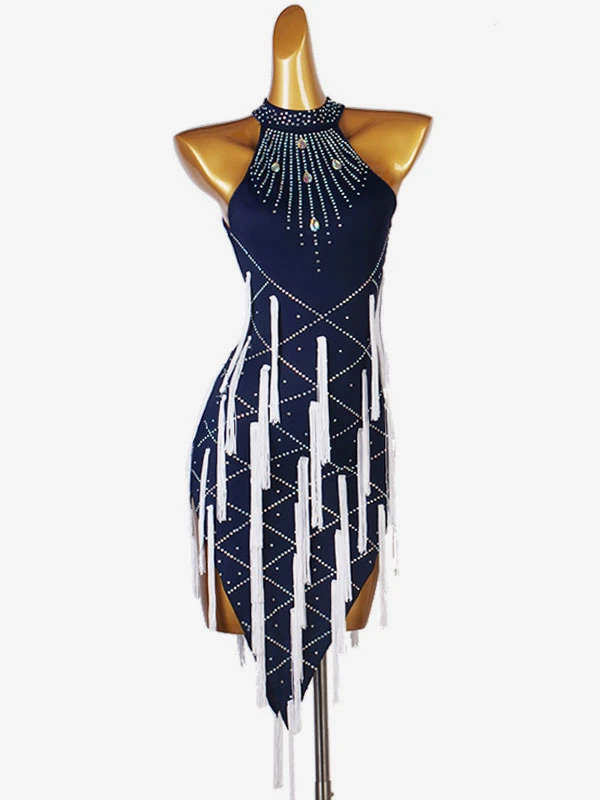 Latin Dance Dresses Deep Blue Women's Lycra Spandex Dress Latin Dancer Dancing Wear 3 Latin Dance Dresses Deep Blue Women's Lycra Spandex Dress Latin Dancer Dancing Wear