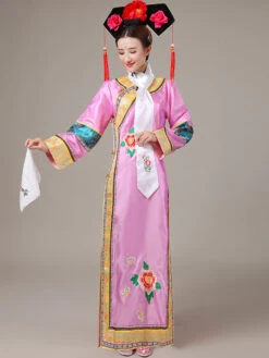 Halloween Chinese Costume Blue Satin Color Block Long Dress For Women -Dresses Store ad339834 8e1e 4544 8475 17b5116d1ffd