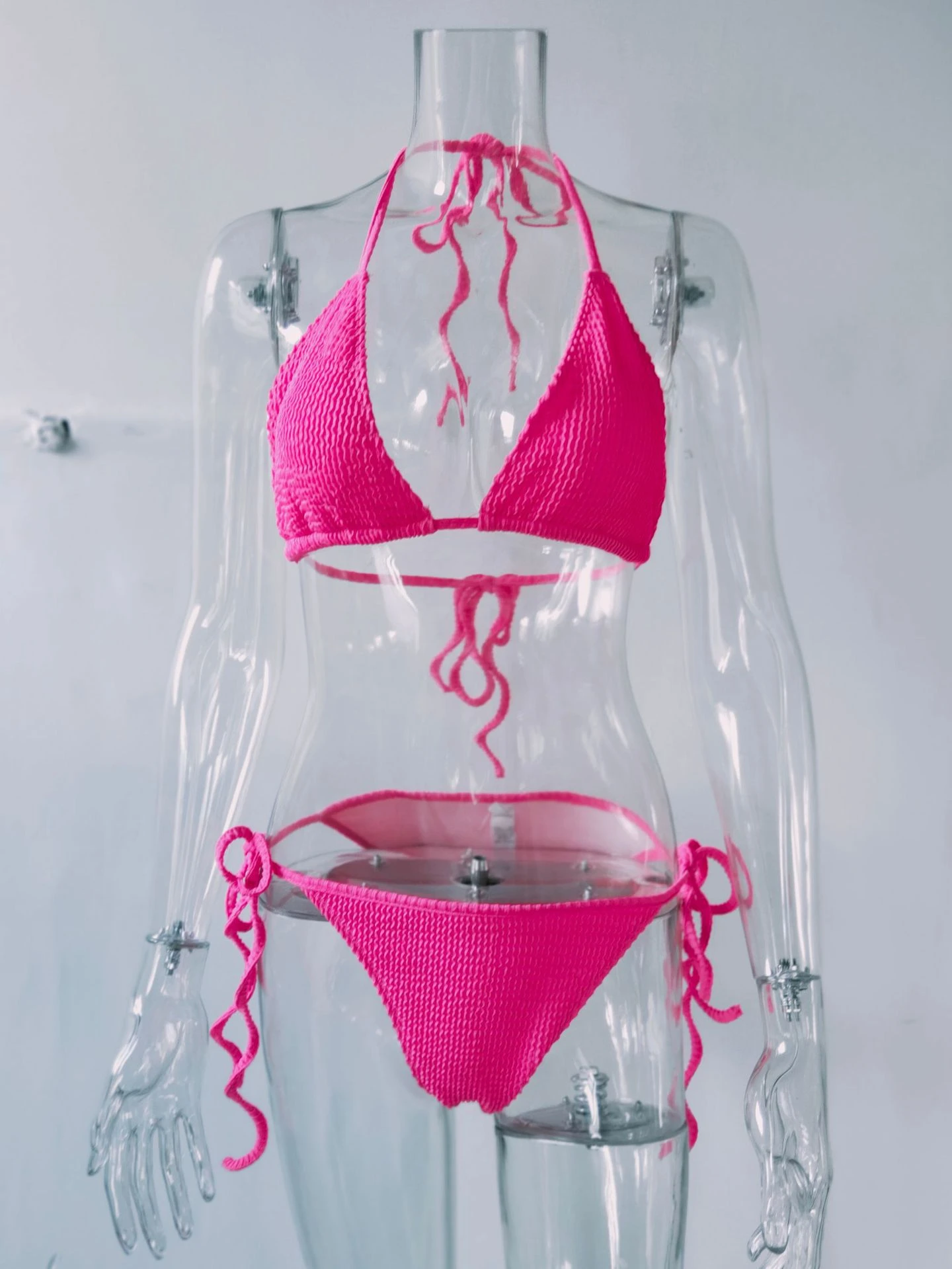 Women Two Piece Swimsuits Pink Straps Neck Summer Sexy Swimwear 4 Women Two Piece Swimsuits Pink Straps Neck Summer Sexy Swimwear - Image 2