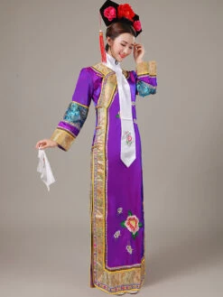 Halloween Chinese Costume Blue Satin Color Block Long Dress For Women -Dresses Store b1063b1f ceff 4249 8750 00dc6385deed
