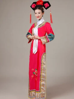 Halloween Chinese Costume Blue Satin Color Block Long Dress For Women -Dresses Store b34cefcc ccd4 4c76 a50e cbacd6f02035