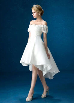 Summer Wedding Dresses 2023 White Lace Satin Off The Shoulder Bridal Gown High Low Beading Bows Short Sleeve Bridal Dress -Dresses Store b677de52 4ffc 419f b8ee 207ef401fe5d