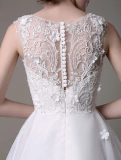 A-Line High Low Wedding Dress Lace Beading Flower Organza Bridal Dress With Brush Train Free Customization -Dresses Store cc5562b1 4423 473a b2be 2ae3a05b0f25