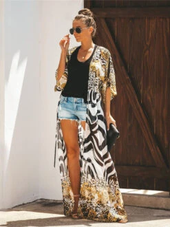 Women Cover Ups Leopard Print Lace Up Short Sleeves Knotted Summer Beach Swimwear -Dresses Store d13a0642 52a5 42ea b0a4 8fba63a929b2