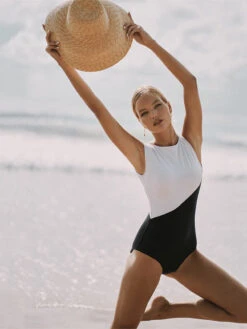 Women One Piece Swimsuits Black Two-Tone Jewel Neck Raised Waist Summer Beach Swimming Suits -Dresses Store d5b07ea9 d825 4bc2 ada9 34b38a6e3b49