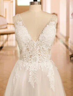 Simple Wedding Dress 2023 A Line V Neck Straps Sleeveless Lace Appliqued Tulle Bridal Gown -Dresses Store e05ed250 c410 48cd aae8 a105530694be
