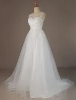 Wedding Dresses 2023 A Line Illusion Neck Sleeveless Floor Length Lace Beaded Tulle Boho Bridal Gowns -Dresses Store e47738b3 0e2a 4a9a aedc 187aed3a97e2