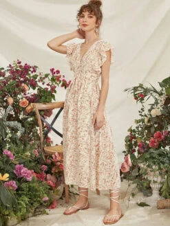 Printed Layered Casual V-Neck Midi Dress -Dresses Store e9eba63e 082f 4a51 a2ce c645fbda6a86