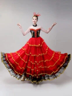 Flamenco Girls Yellow Long Sleeves Mesh Billowing Dancing Skirt Adults Spanish Dancer Ballroom Dress Paso Doble Costumes Carnival -Dresses Store ef9d7c44 9963 426a ab44 fd4ee102e4fd