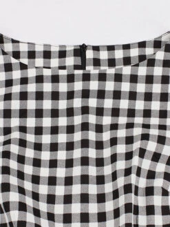 Black Vintage Dress Plaid Gingham Dress Short Sleeve Sash Retro Summer Midi Dress -Dresses Store f030313d 4884 41c5 900e 5a7ba862afe5