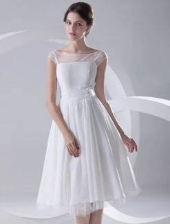 Simple Wedding Dresses Illusion Short Bridal Dress White Chiffon Wedding Gown -Dresses Store f113bf2f cc36 4298 974a aaef8f06b394