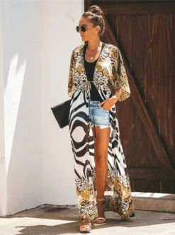 Women Cover Ups Leopard Print Lace Up Short Sleeves Knotted Summer Beach Swimwear -Dresses Store f183de6c dda8 4143 9743 aa8171690a38