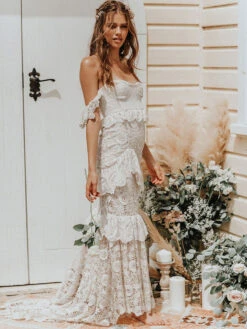 Boho Wedding Dress 2023 Off The Shoulder Floor Length Multilayer Lace Bridal Gowns -Dresses Store f50e012c 2bb1 4175 b054 828b689fef3d
