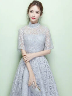 Black Cocktail Dress Lace High Collar Short Prom Dress Illusion Half Sleeve A Line Party Dress Wedding Guest Dress -Dresses Store f89705c4 8d6c 4437 8d26 01c21781247e